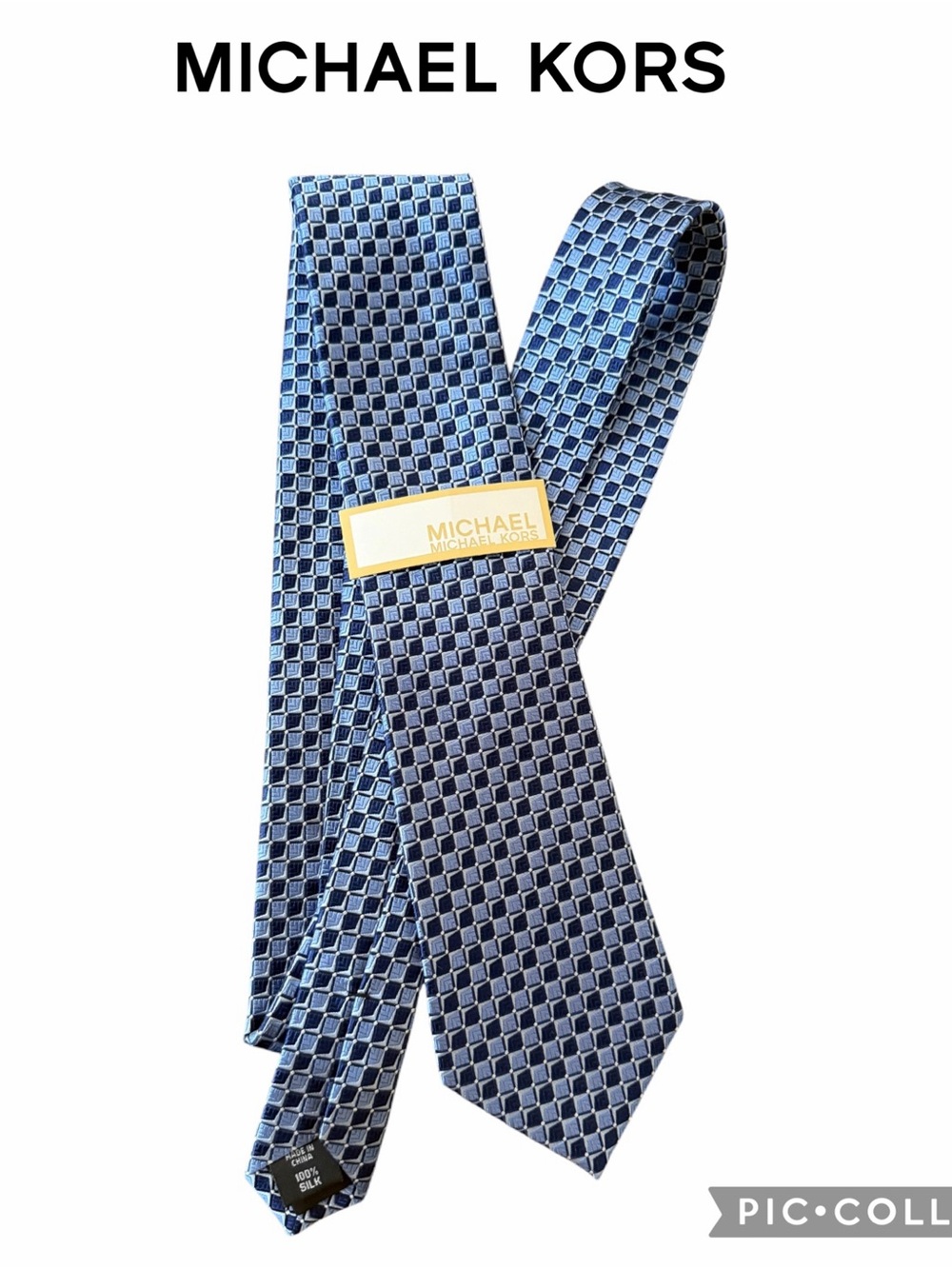 Michael Kors blue geometric neat silk neck tie NWT $69
